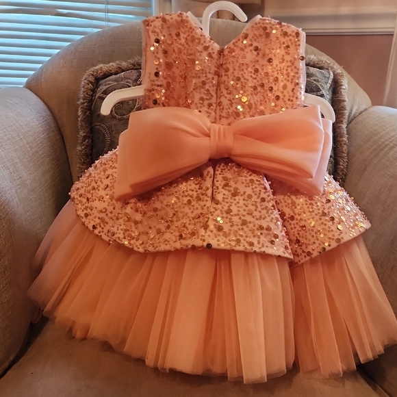 Charming Peach Sequin Dress for Kids - Picture 4 of 4